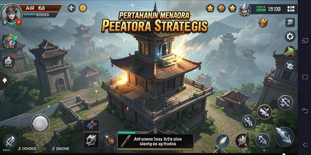 Tampilan gameplay menara pertahanan yang menantang dan strategis.