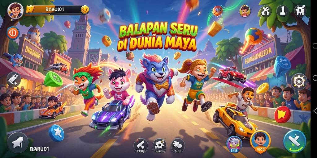 Tampilan gameplay BARU01 yang menegangkan dan menampilkan aksi balap seru.