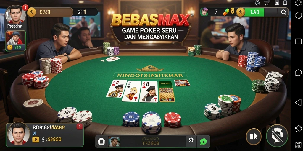 Screenshot gameplay seru di BEBASMAX dengan aksi poker yang mendebarkan.