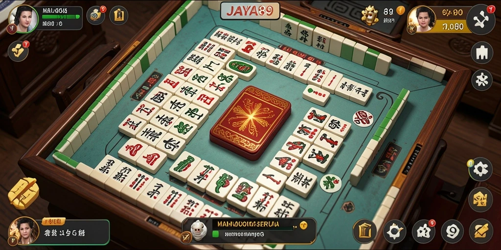 Tampilan gameplay menarik JAYA89 dengan ubin Mahjong berwarna-warni.