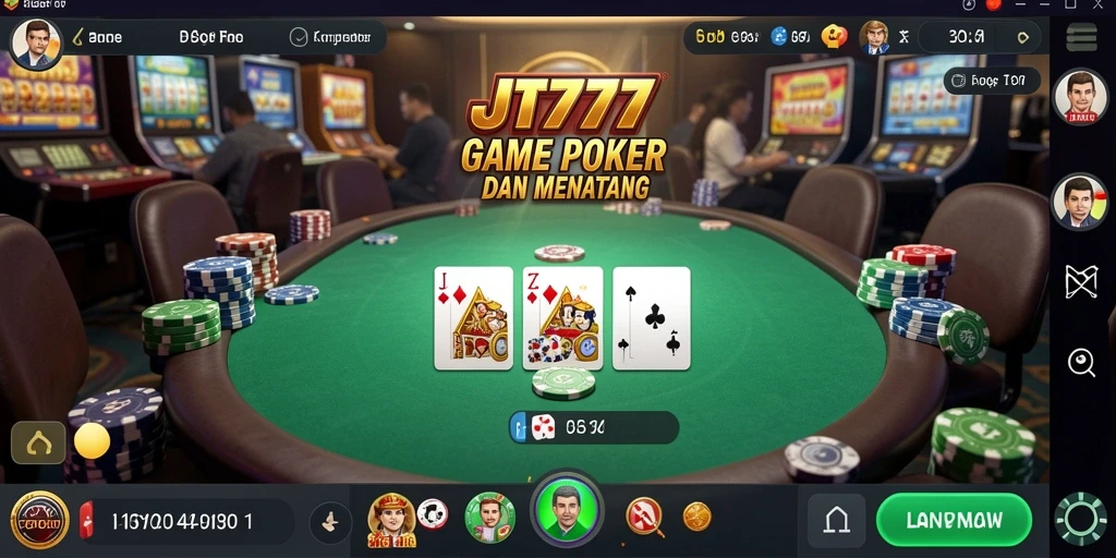 Screenshot gameplay JT777 menampilkan aksi seru poker yang kompetitif.