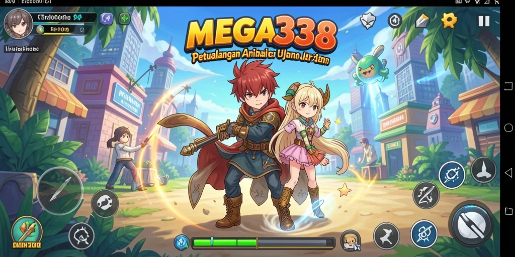 Tangkapan layar MEGA338 menampilkan karakter anime dalam aksi dramatis.