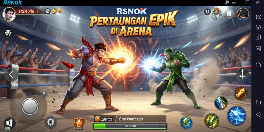 Tampilan gameplay RSNOK yang seru dan mendebarkan di arena pertarungan.