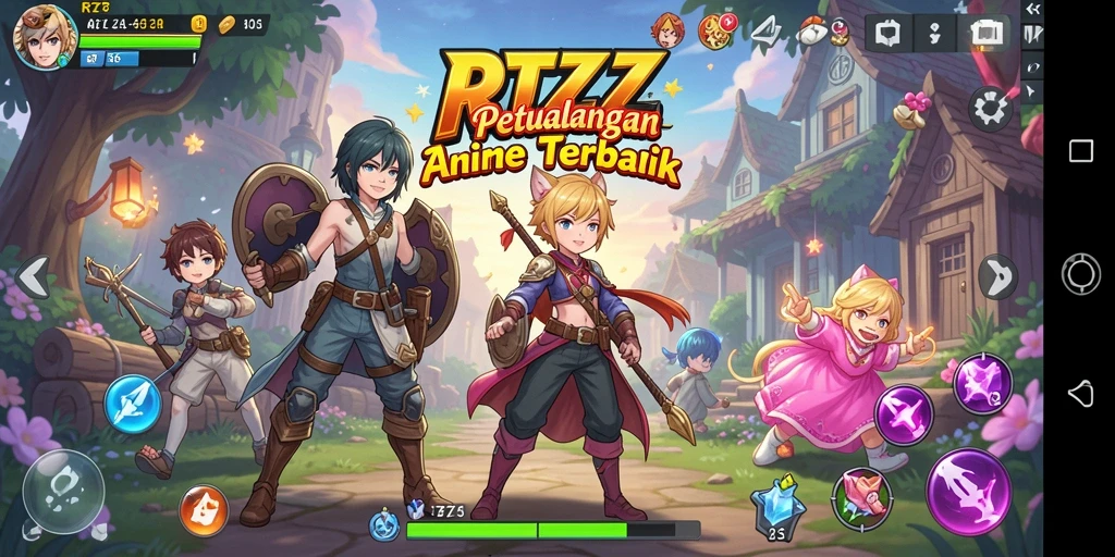 Tangkapan layar gameplay RTZZ yang menampilkan karakter Anime dan pertempuran seru.