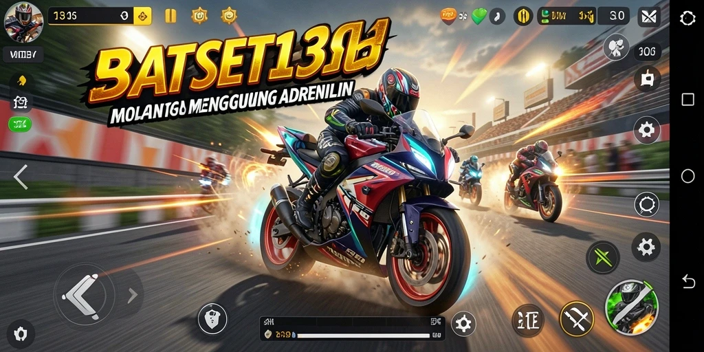 Tampilan gameplay seru dari SATSET138 dengan balapan motor yang mendebarkan.