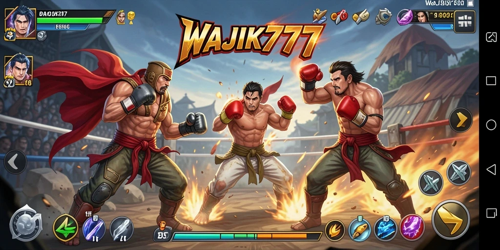 Tampilan aksi seru dalam gameplay WAJIK777 yang menampilkan pertarungan karakter.